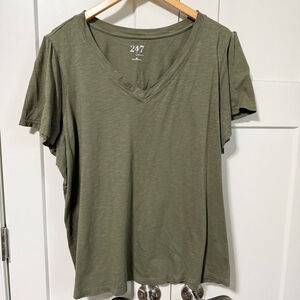 Maurices 24/7 Women's Olive green V-Neck short sleeves Top